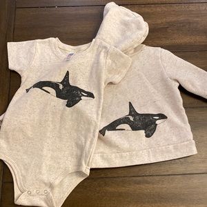 Boutique baby Orca onesie and hoodie set
